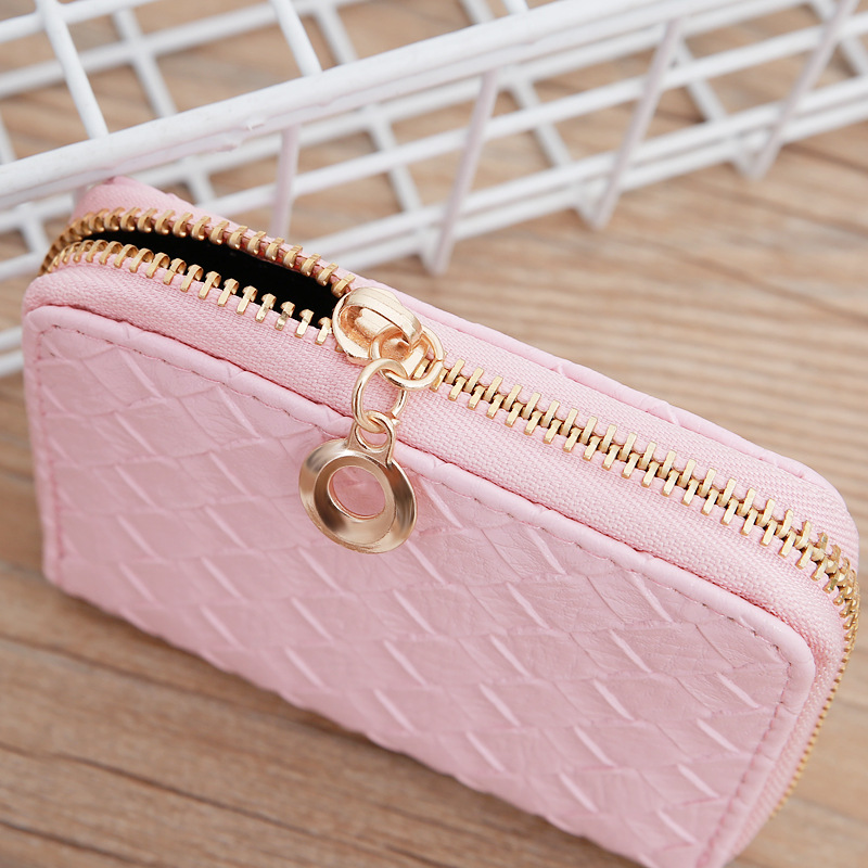 48g Weight Zipper Closure Type Pu Leather Material Solid Color Pattern Unisex Gender Grey, Rose Red, Purple, Blue, Gold, Silver, Black Color Nihaojewelry Wholesale Accessories Korean Woven Pattern Multi-position Card Bag 5