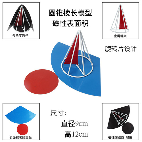 Magnetic cylinder and cone surface area demonstrator Three-dimensional geometry frame model Surface area expansion method