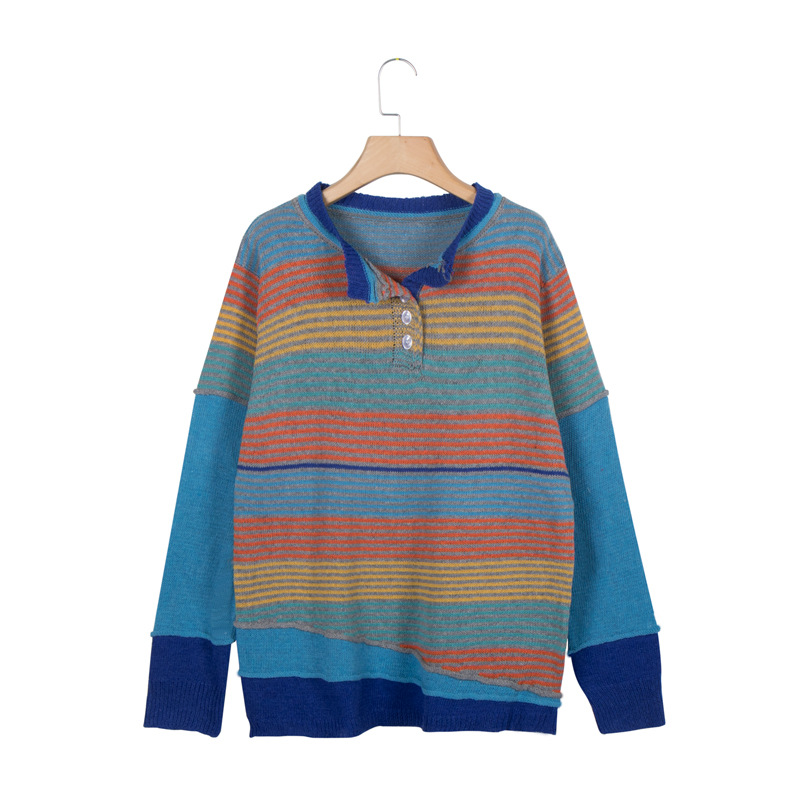 new multicolor stitching striped long-sleeved sweaters NSLK11355