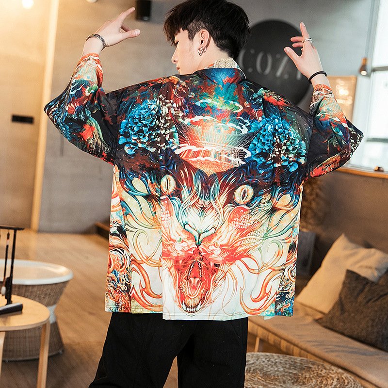 2019 verano nuevo estilo chino gabardina de los hombres retro juventud kimono cardigan tendencia capa de los hombres al por mayor