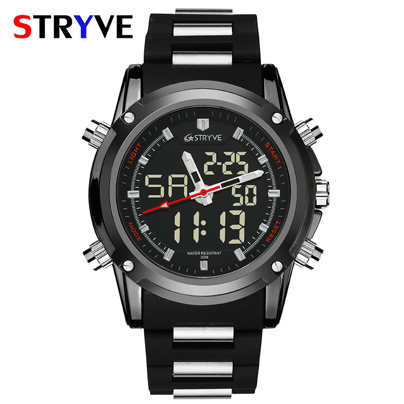 Stryve nuevos hombres electrónicos reloj deportivo impermeable multifuncional estudiante reloj cuarzo puntero reloj 8009
