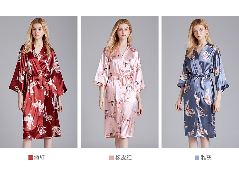 Silk  Pajamas Summer Fashion  New  Long Simple  Red  Robe Home Pajamas Wholesale Nihaojewelry display picture 14