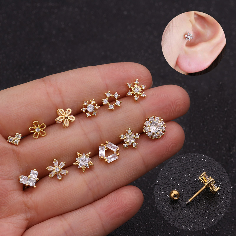 Ear Cartilage Rings & Studs Snowflake Copper Inlaid Shell display picture 29