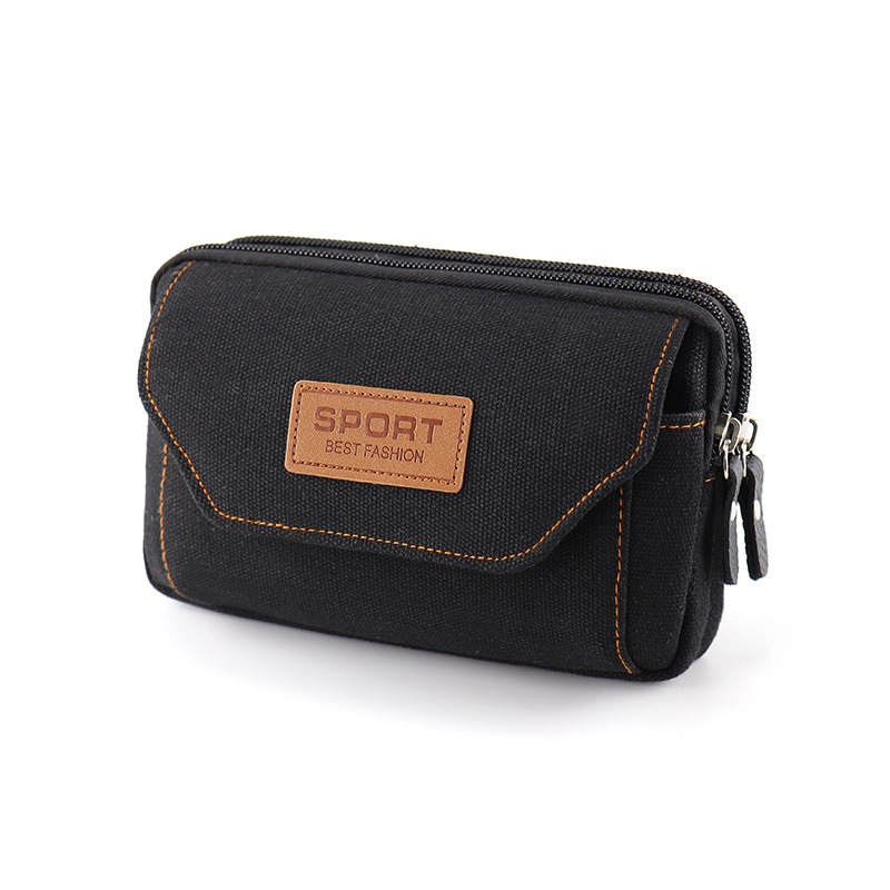 Bolso de la cintura del teléfono móvil de los hombres Bolso de la caja del teléfono móvil de la correa de 5 pulgadas Bolso colgante horizontal y vertical multifuncional de la lona