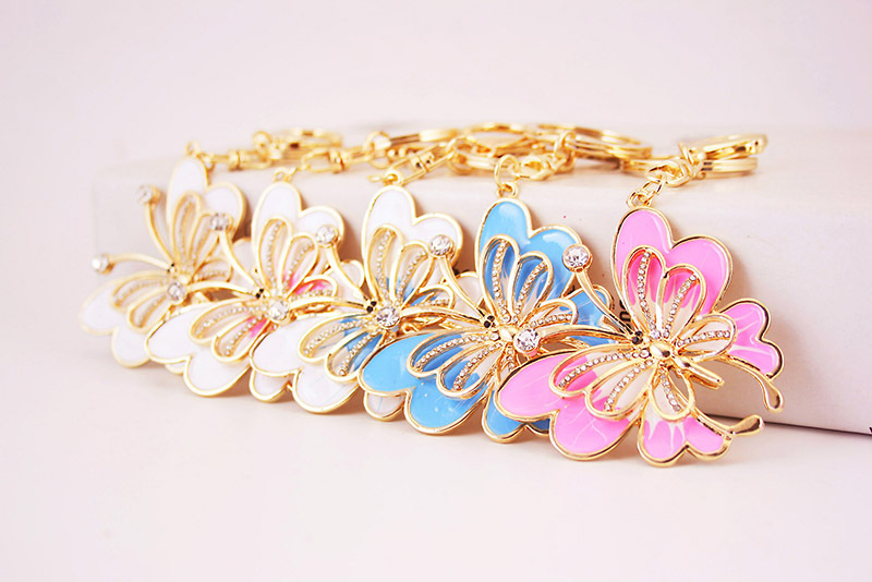40g Weight Birthday Occasion Metal Material Father'S Day Festival Butterfly Pattern Unisex Gender Blue Color Diamond Craft Small Gift Colorful Butterfly Insect Women's Keychain 无