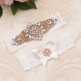 European and American Explosive Elastic Garter Belt High-end Luxury Rhinestone Leg Ring WD861 Lace Hollow Thigh Belt Set