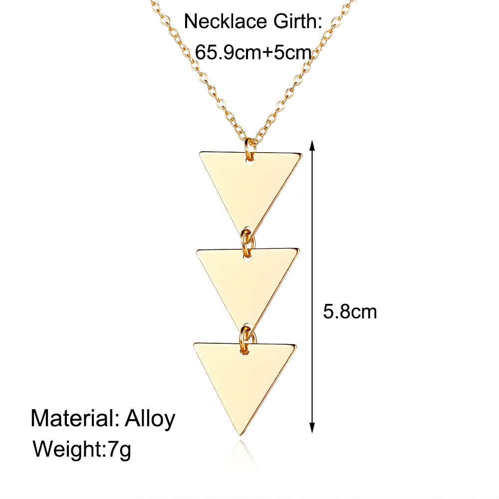 Long Chain Metal Glossy Triangle Integrated Pendant Necklace Wholesale display picture 1