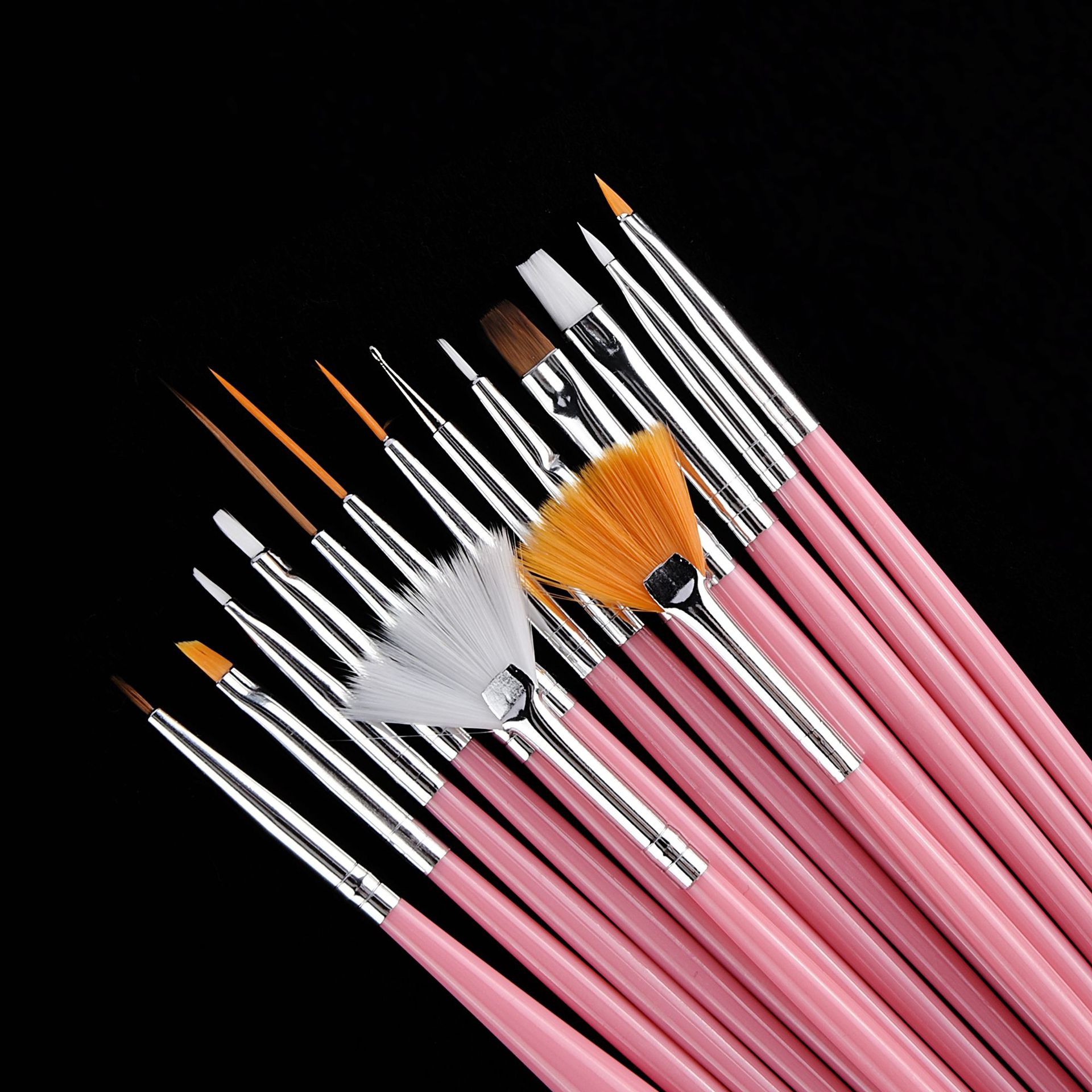 美甲筆刷15支套筆指甲刷套裝白桿粉桿刷子美甲店 彩繪筆 批發(fā)