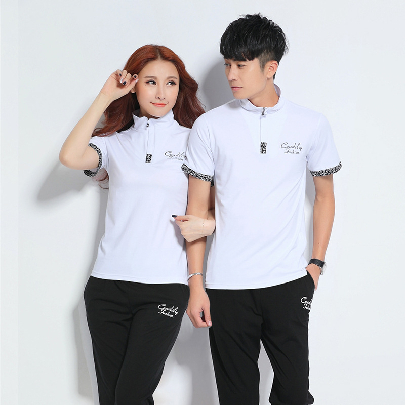 纯棉夏天跑步男服装运动服长裤薄休闲情侣装宽松两件套夏季运动女