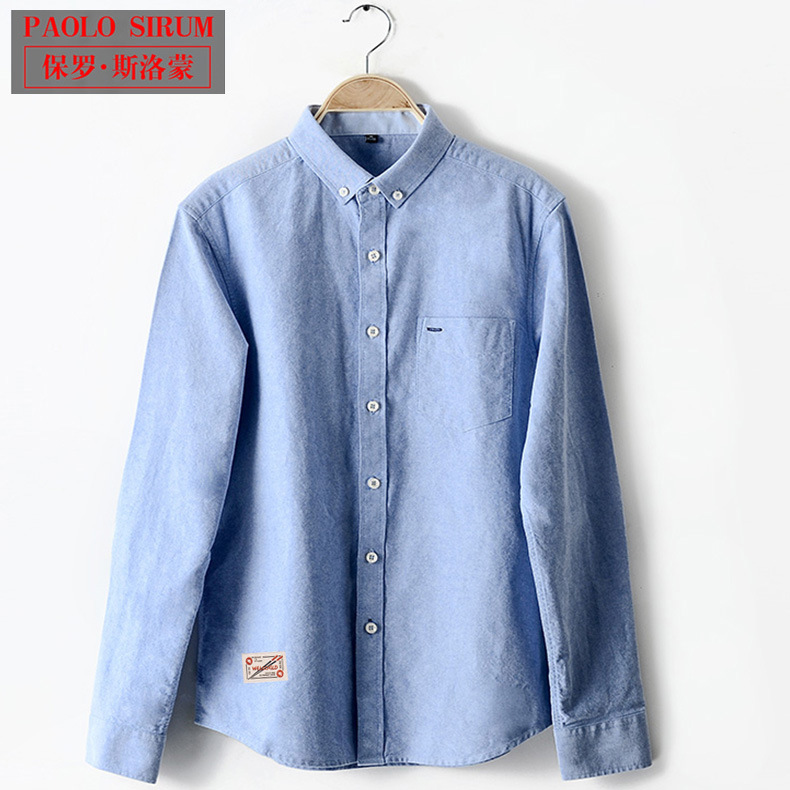 2019秋季新款日系复古休闲跨境外贸长袖衬衫男纯棉牛津纺男士衬衣