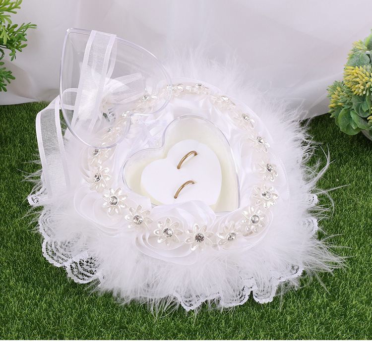 Wedding products, wedding products, wedding products, wedding products, wedding products, direct supply from wedding product manufacturers, new white wedding ring pillows, heart-shaped lace trim rings for brides and grooms, wedding supplies detail image 7