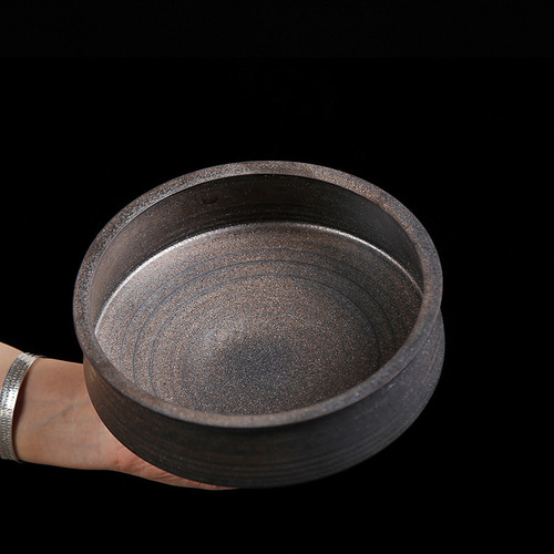 Tall stone pottery large tea wash Kungfu tea set pen wash ceramic accessories tea ceremony spare parts water basin washable bronze gilt