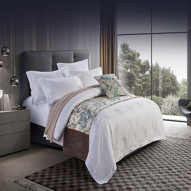 純棉貢緞酒店四件套60s五星級酒店白色提花羽毛花民宿被套被罩