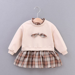 Q562 Children's Clothing Wholesale Girls' Plaid Patchwork Dress Children's Base Dress 1-23 Years Old Children's Clothing Distribution