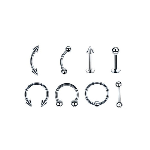 Wish popular 8 pieces/set mixed style wholesale stainless steel body piercing jewelry eyebrow lip nose nail ring