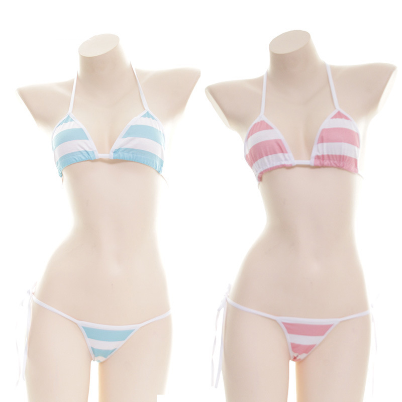 Second-dimensional Sexy Wide Thick Bar Striped Bikini Set Fun Japanese Girl's Strap Underwear Strap Dead Water
