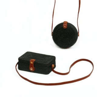 现货外贸产品藤编包斜跨迷你包 复古文艺手工编织皮扣包