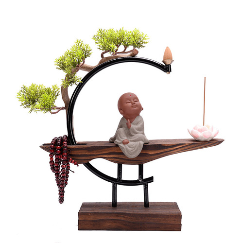 Chinese Zen style weathered wood ornaments creative backflow incense burner little monk large household agarwood and sandalwood aromatherapy burner