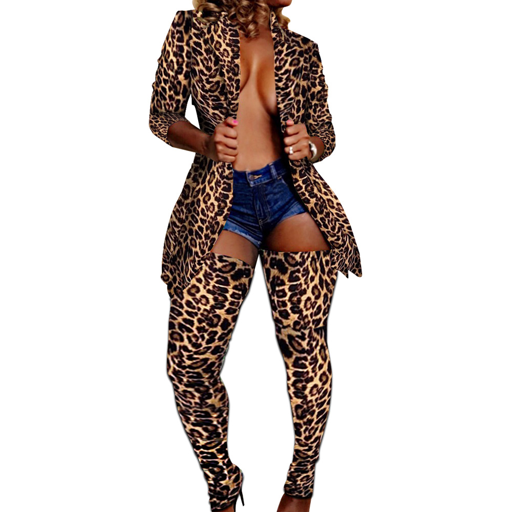 Printed Lapel Jacket & Slim Tights Leggings 2-piece Set NSWNY90720