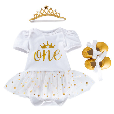 Children dress Baby birthday party dresses Festival white dress three piece Baby birthday dresses one year old dress one-piece suit