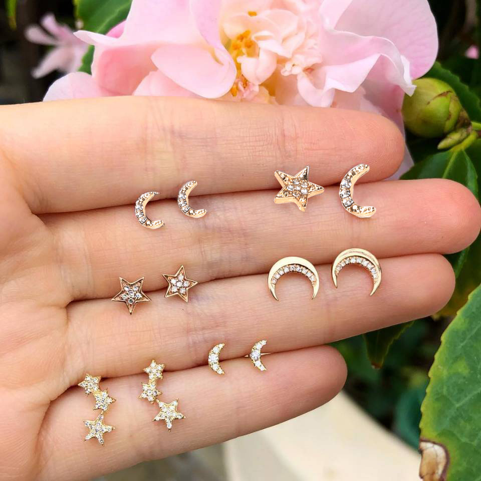 Creative Stars And Moon Rhinestone 6 Pairs Stud Earrings Set Wholesale display picture 1