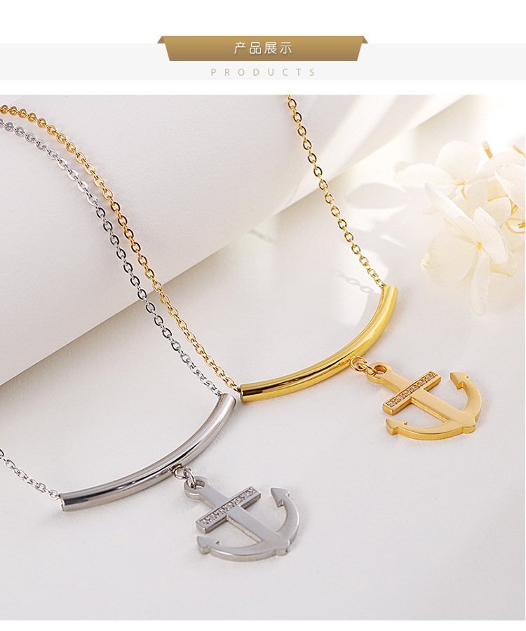 Factory Original Design Wholesale Fashion Personality Titanium Steel Zircon Boat Anchor Womenu0027s 