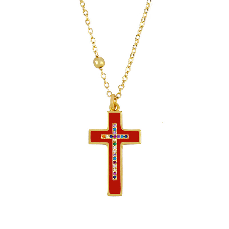 Europäische Und Amerikanische Klassische Retro-kreuz Halskette Tropf Öl Eingelegt Mit Farbigen Diamanten Kreuz Anhänger Männer Und Frauen Paar Halskette Nkq07 display picture 3