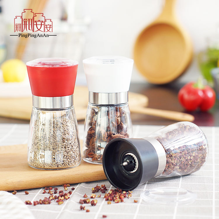 304不锈钢胡椒研磨器家用陶瓷芯厨房玻璃调味罐手动盐胡椒研磨器