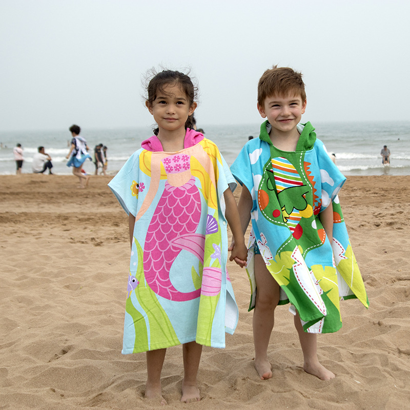 Children's cloak spot wholesale cotton without formaldery home bath Beach dressing hooded bath towel bathrobe 70cm long