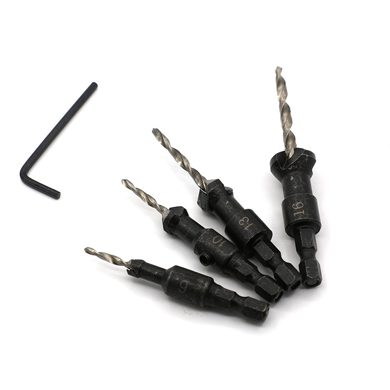 跨境4pc锥形沉头钻 木工沉孔倒角器套装 锥形麻花钻开孔倒角钻头