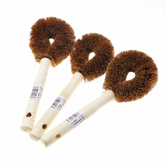 Factory direct supply wholesale, can be hung, natural coconut husk fiber long-handled pot scrubber, non-stick, wooden handle sink brush, cleaning brush