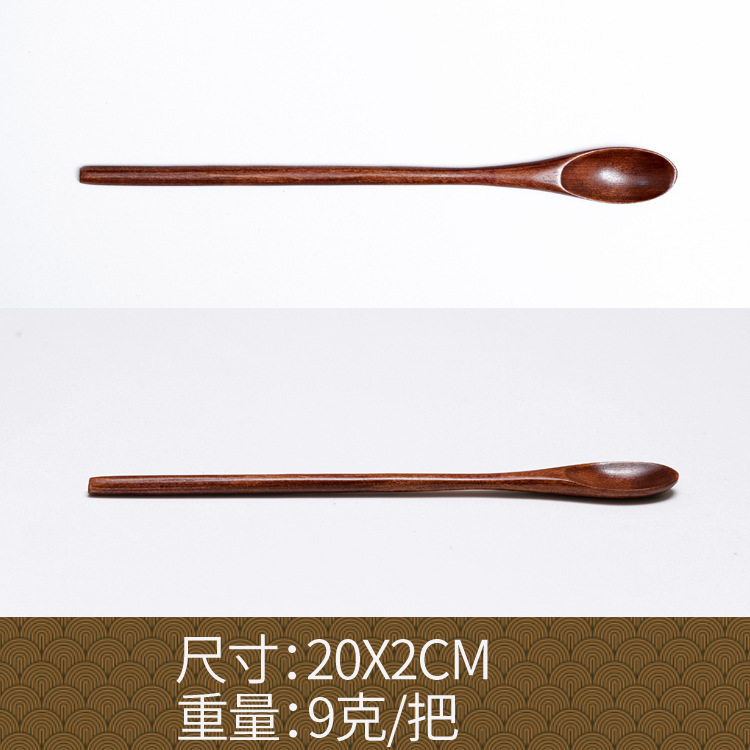 Fábrica al por mayor cuchara de madera maciza cuchara creativa cuchara de café cuchara de mezcla miel cuchara japonesa mango largo bobinado cuchara de madera