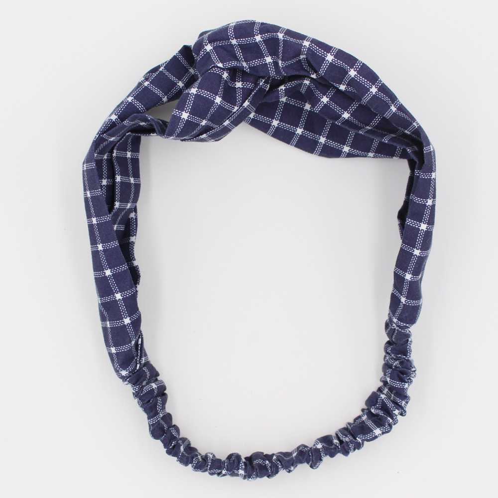 Retro Color Matching Checkered Striped Fabric Cross Wash Face Headband Wholesale display picture 16