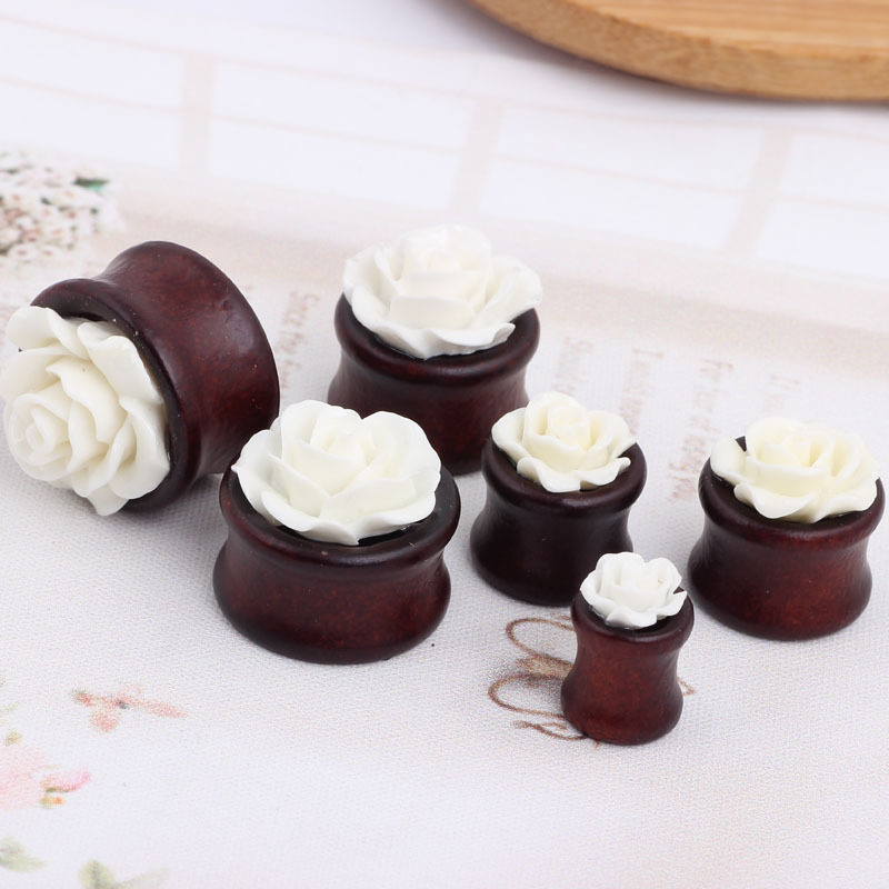 New Eucalyptus Flower Hollow Ear Expander Ear Plug Earring Wooden Stretcher 20mm detail image 9