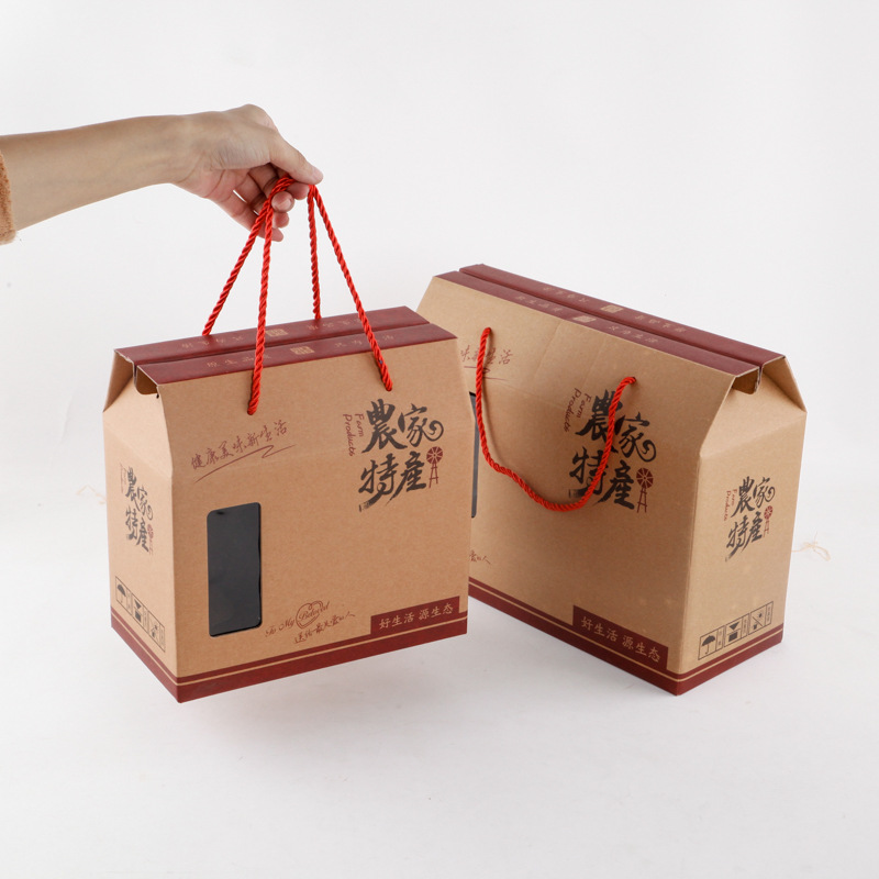厂家批发农家特产包装盒开窗瓦楞纸盒手提牛皮土鸡蛋食品礼盒现货