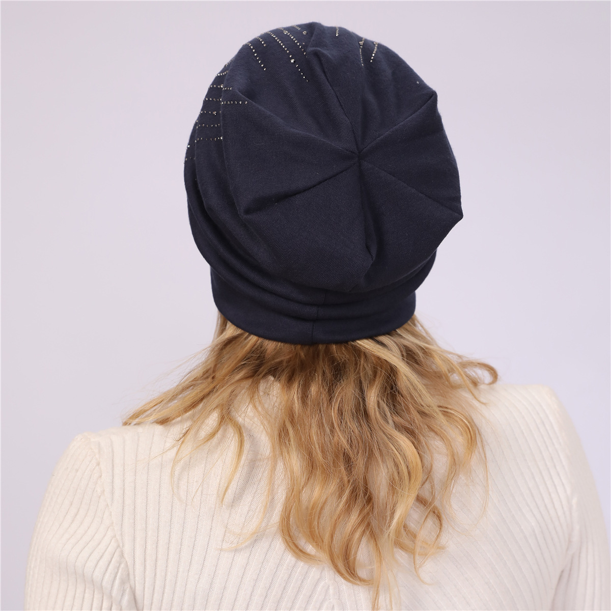 M965 nouveau automne/hiver Couple pull Double couche Imitation cachemire chaud diamant coton tissu chaud clair de lune chapeau_voghion.com