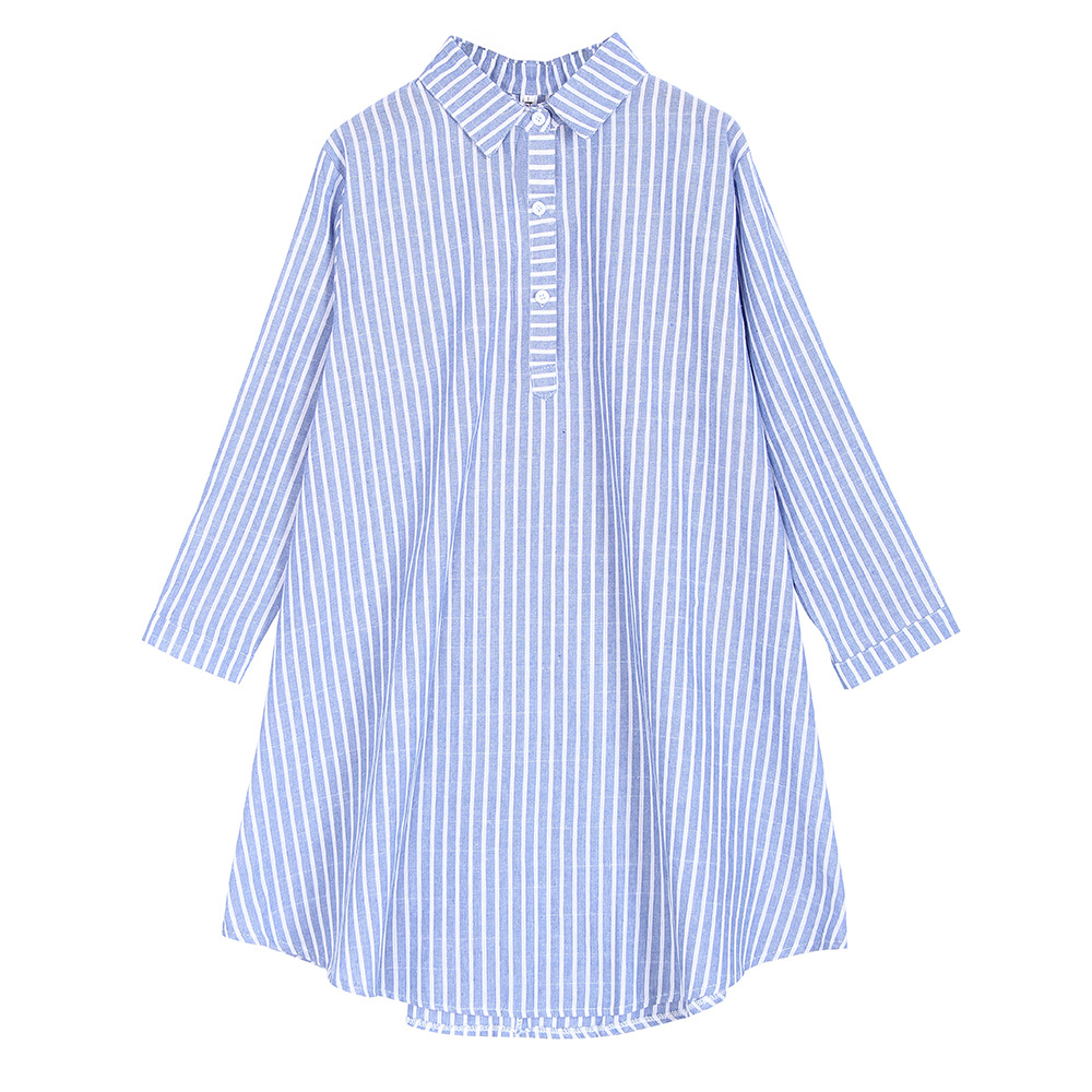 autumn plus size new lace-up waist blue striped casual dress  NSJR33414