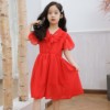 Children Skirt 2019 summer girl Chiffon Flying sleeve Dress bow Bandage longuette student Dance skirt