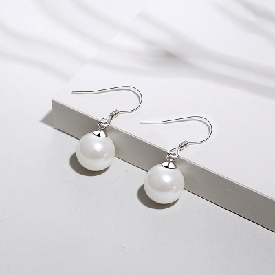 Da Mila s925 Sterling Silver Earrings Korean Edition Versatile Shell beads ear hook Earrings Simplicity Versatile goods in stock Mixed batch On behalf of