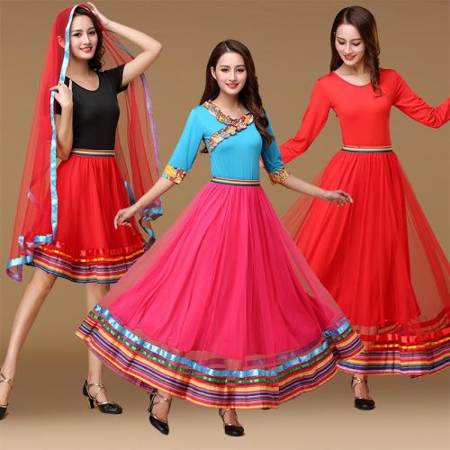 Loving Beauty Square Dance Costume New Set Spring and Summer Mongolian Tibetan Large Swing Dress Indian Dance Belly Dance Social Dance Skirt