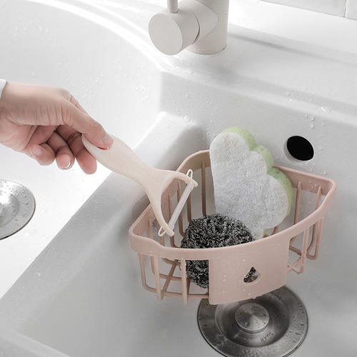 Kitchen sink bathroom bathroom storage rack wall-mounted punch-free toilet washbasin triangle plastic storage rack