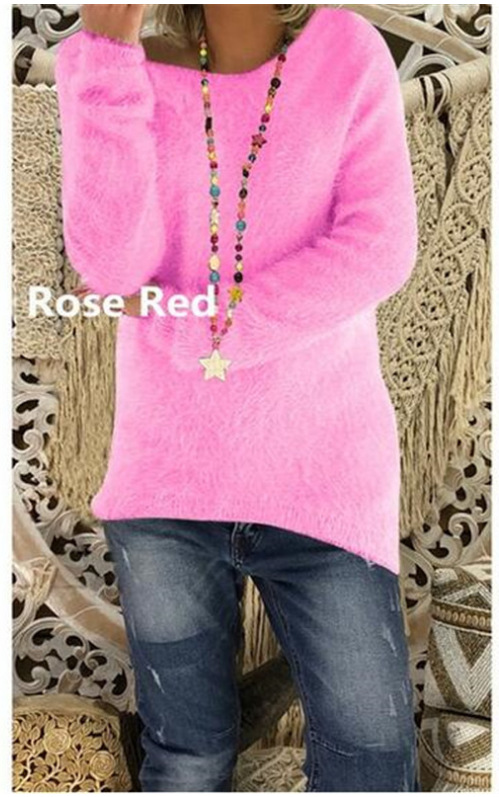 Pull surdimensionné à manches longues pour femme – Pull doux et chaud de couleur unie (noir/vert/rouge/jaune, S-5XL)_voghion.com