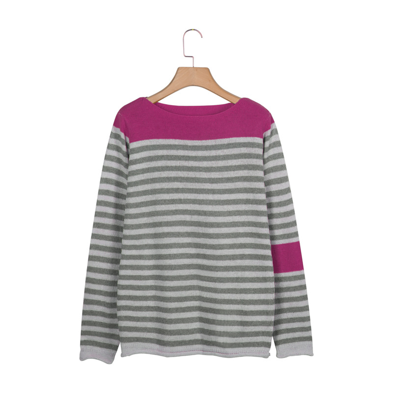 solid color striped casual round neck sweater  NSLK18841