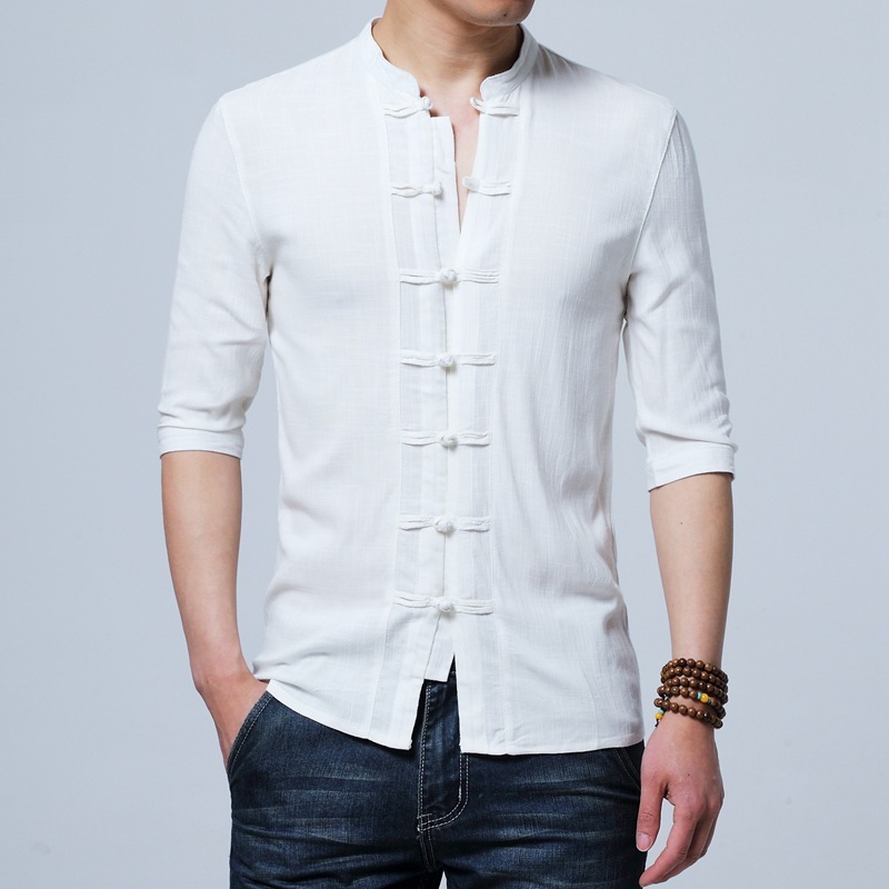 Chinese Hanfu Tang suit  kung fu  shirt for men cotton and linen tang suit men&apos;s shirts button business sleeve shirt collar linen