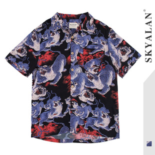 Высокая улица ретро Тигр шаблон гавайи рубашка мужской прилив бренд HAWAII ретро хип-хоп любители цветок рубашка