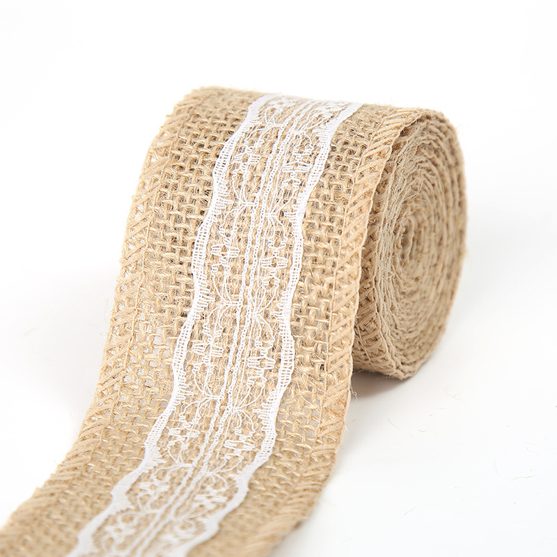 Rollo de lino de encaje DIY hecho a mano boda Navidad artesanía rollo de lino de encaje de lino cuerda de cáñamo