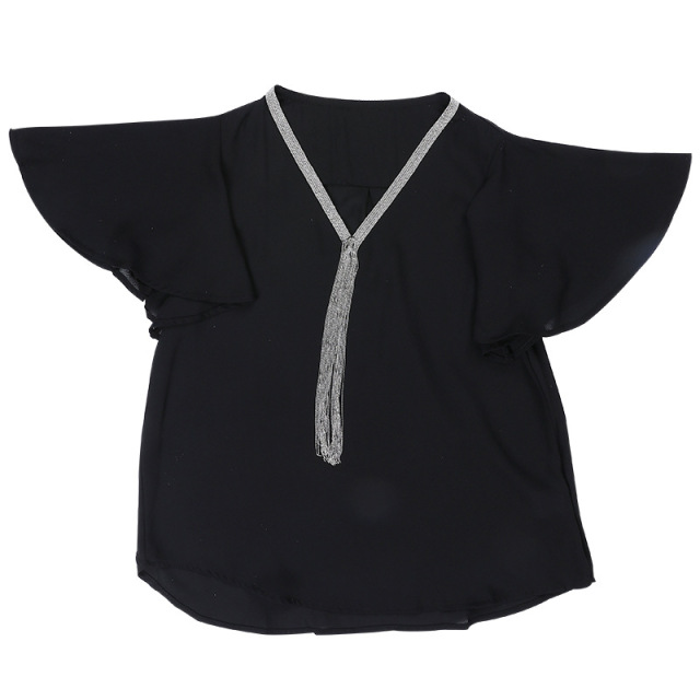 Summer Chiffon Shirt V-neck chain Pullover trumpet sleeve jacket 