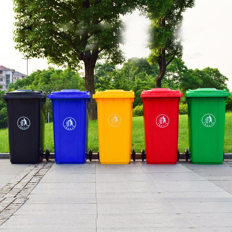 Outdoor trash bin property community large plastic classification pedal bucket with lid 240 liter sanitation trash bin wholesale