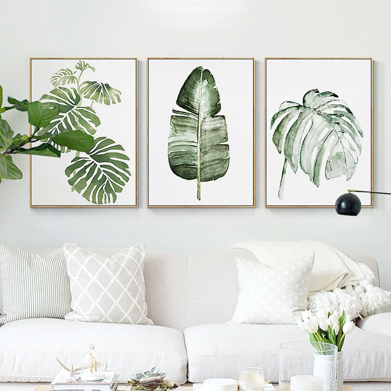 Northern Europe a living room Decorative painting Modern minimalist Botany Green leaf Hanging picture Countryside Like a breath of fresh air Wall paintings Home Furnishing bedroom mural