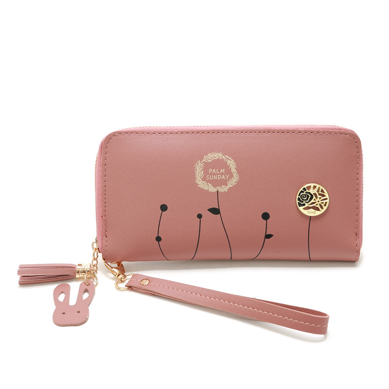 93g Weight Polyester Lining Material Zipper Closure Type Business Occasion Pu Leather Material Solid Color Pattern Women'S Gender Square Shape Dark Grey, Grey, Rose Red, Pink, Green, Blue, Yellow, Black Color Korean Printing Medium Long Single Pull Wallet Wholesale 28